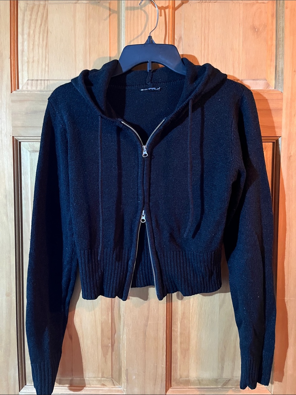 Black Hooded Zip-Front Women's Jacket